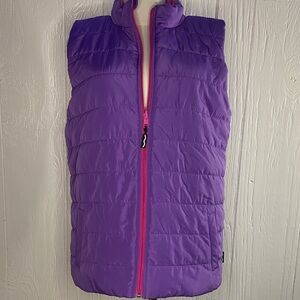 Purple Puffer Vest with Pink Zip and Pink Lining Girls Size 16/18